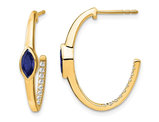 1/2 Carat (ctw) Lab-Created Marquise Blue Sapphire J-Hoop Earrings in 14K Yellow Gold with Diamonds